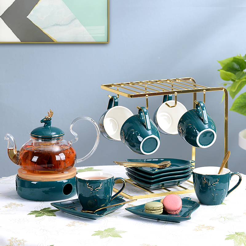 Nordic household flower teapot set ceramic afternoon tea flower fruit tea cup tea set fruit glass pot candle heating
