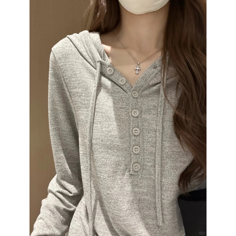 Korean-Style Loose Henry Hoodie for Women, 2026 Autumn Thin Version, Slimming Half-Open Collar, Casual Versatile Sports Hooded Sweatshirt