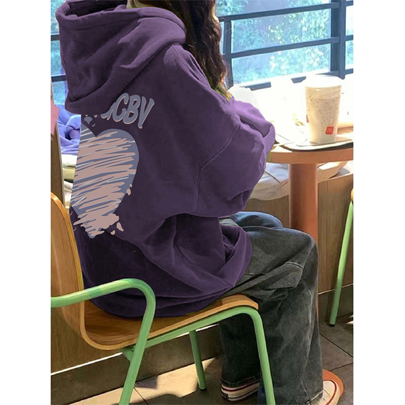 Trendy Purple Hooded Oversized Sweatshirt for Women, Fleece-Lined and Thickened, Winter 2025 New Style, Spring and Autumn Hoodie Jacket for Women