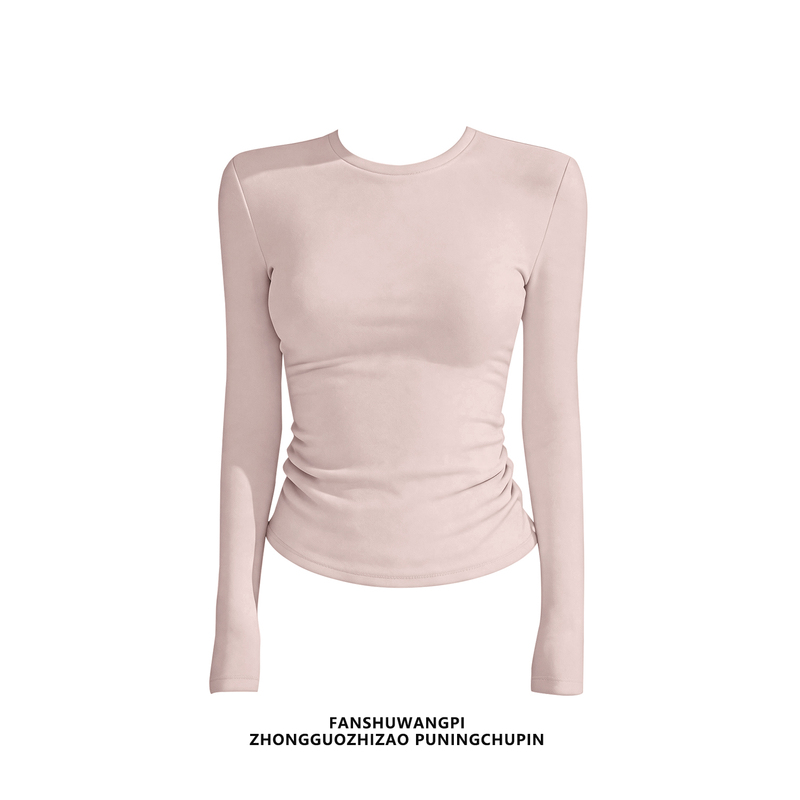 Basic Pink Slim-Fit Long-Sleeve T-Shirt for Women, 2026 Autumn, Regular Shoulder, Waist-Cinching, Tight-Fitting, Short, Solid Color Top Basic Pink Slim-Fit Long-Sleeve T-Shirt for Women, 2026 Autumn, Regular Shoulder, Waist-Cinching, Tight-Fitting, Short, Solid Color Top