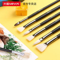 Mia gouache single brush Black Knight fan-shaped pen Fine arts student special oil brush wash pig mane horse hair flat round front color acrylic pen small medium row brush Mia brush