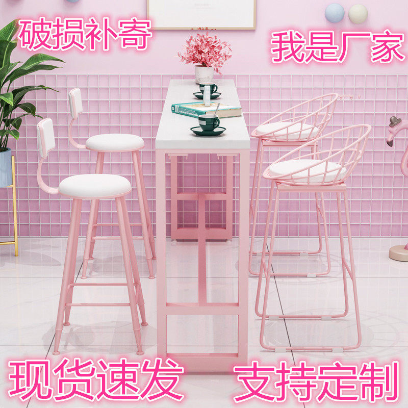 Marble bar table household commercial milk tea shop table and chairs partition balcony long table high table wine pink