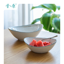 The original sea breeze blows lightly retro boat bowl hand-made irregular breakfast salad bowl Japanese oval ingot bowl
