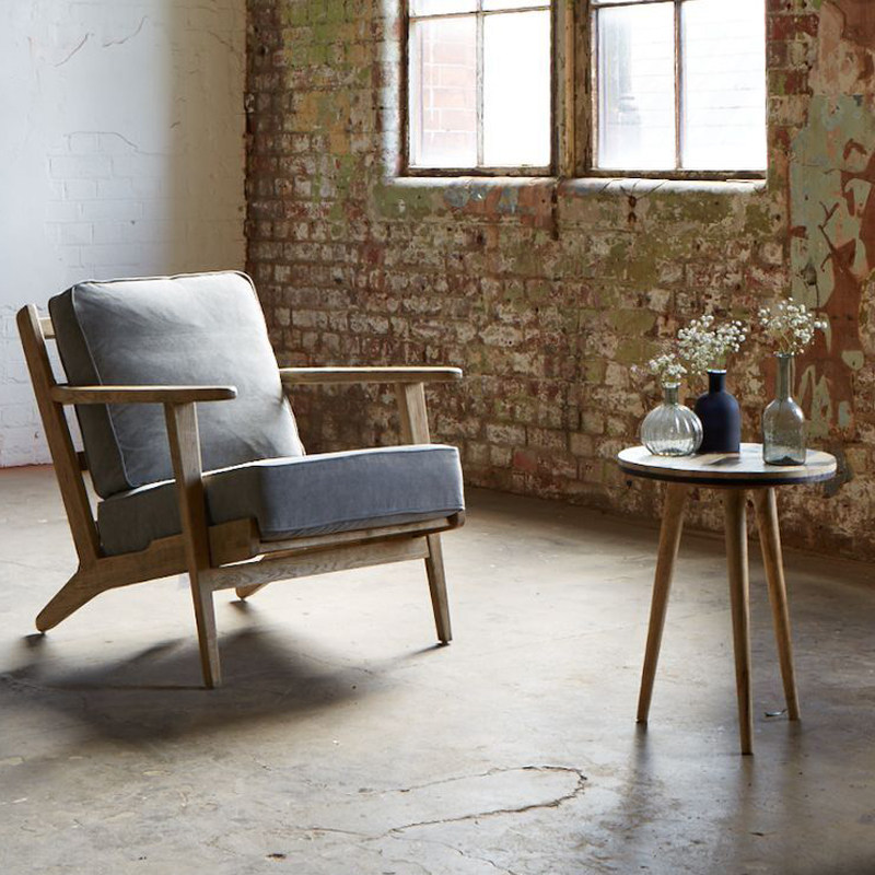 American armchair single sofa chair cloth art solid wood retro canvas sofa trio small family living room Tiger chair-Taobao