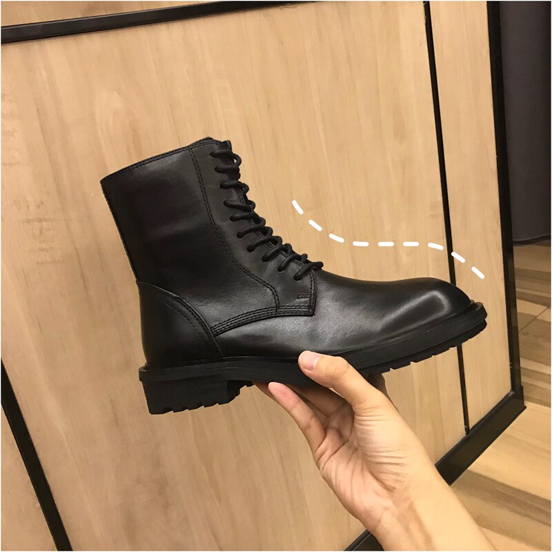 Black Martin boots women's British style 2022 autumn and winter new short boots mid-tube riding boots plus velvet thick bottom single boots