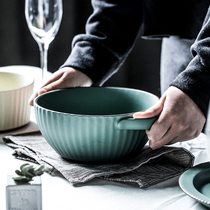 Double ear soup bowl big number home creative ceramic days style retro high face value pull noodles Snail Powder with handle
