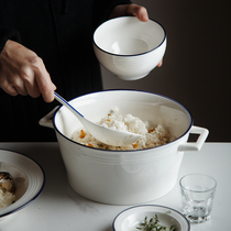 Double ear soup bowl home minimalist microwave oven applicable bowl ceramic heat resistant unbronzed hand commercial full soup with large noodle bowl