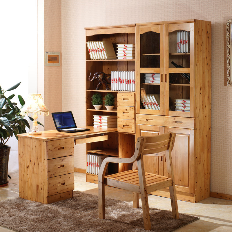Full Solid Wood Corner Desk Computer Desk Chamberwood With Bookcase Two Doors Three-door Bookcase Combo