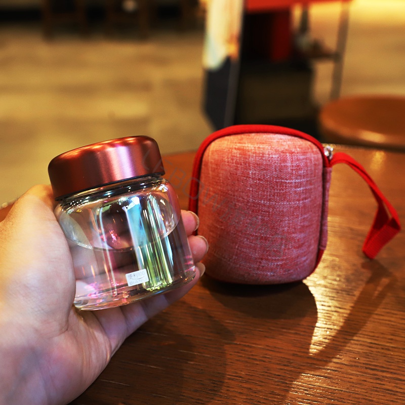 Mini 150ml glass cup creative trend mesh red water cup portable small male and female anti-leakage transparent glass tea cup