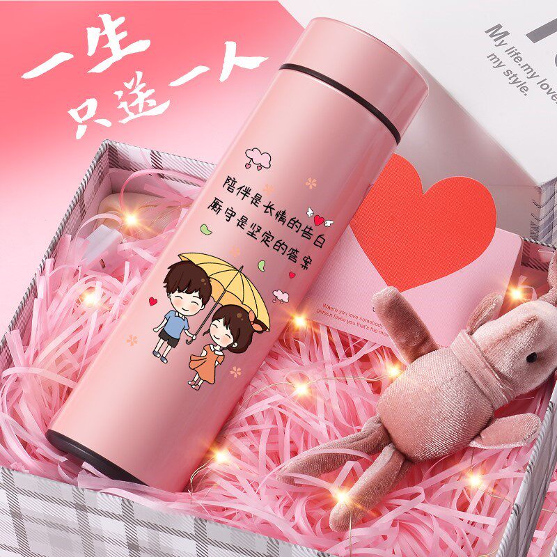 Cute vacuum cup ladies creative water cup to send girlfriends girlfriend gift cup Xiyuan couple gift box