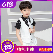 Children small host Piano Costume Kid Gown graduation Prince Summer Boy Three-four pieces of white Machia