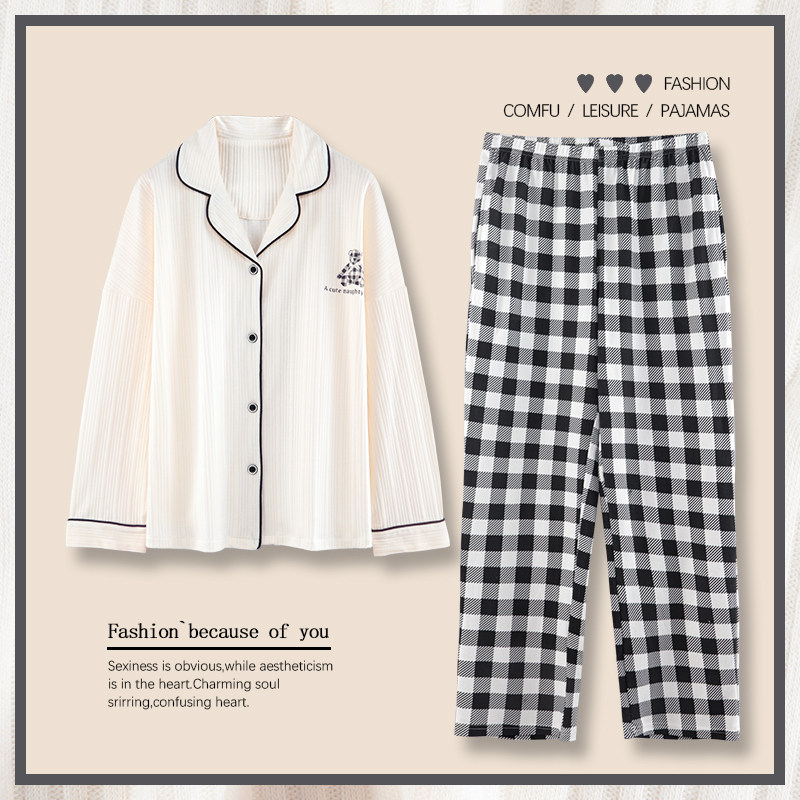 Pajamas women's spring and autumn long-sleeved cotton girls' homewear suits thin section 2022 new large size women's autumn and winter