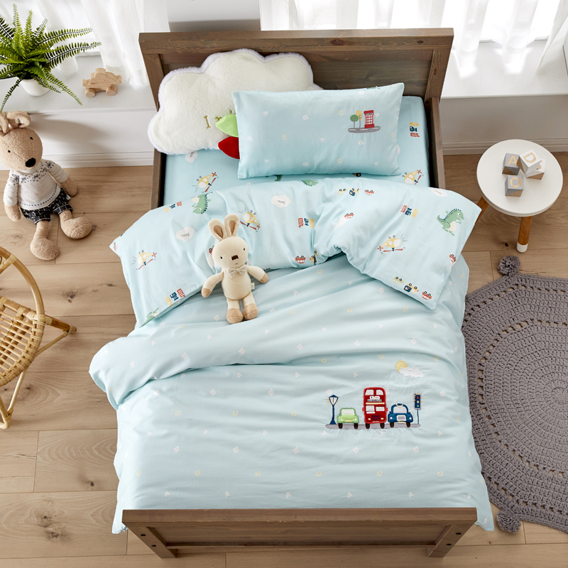 Class A 60s satin children's kindergarten quilt three-piece set pure cotton bedding baby nap bedding six-piece set