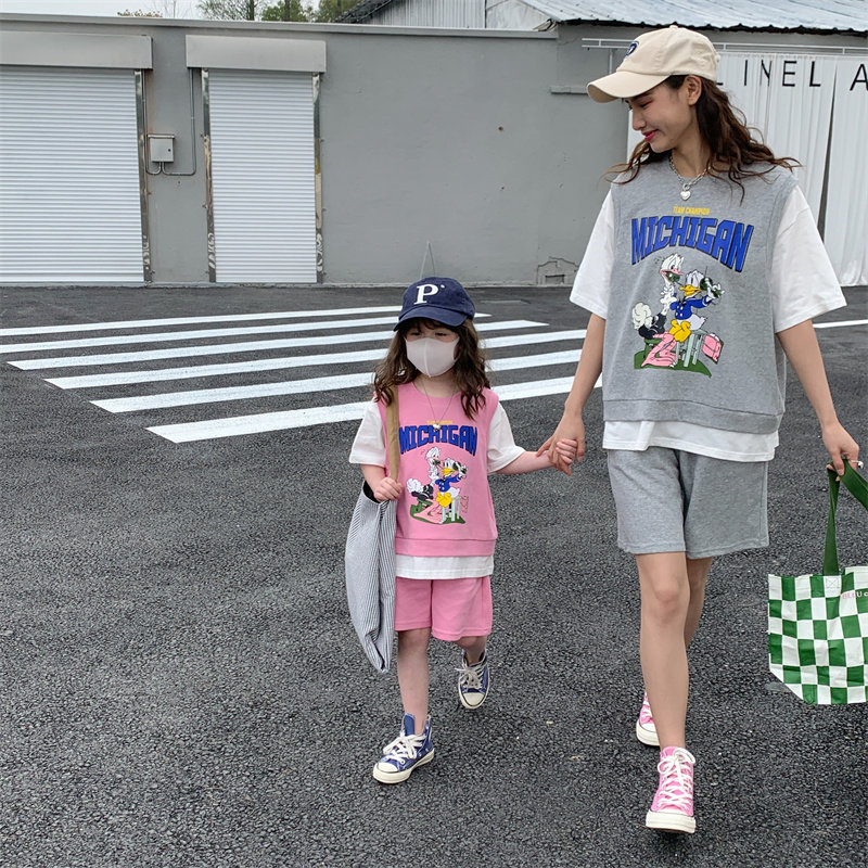 High - end different parent - child clothing summer 2022 new Han - Edition summer t - shirt suit to bomb street mother and woman wear gas