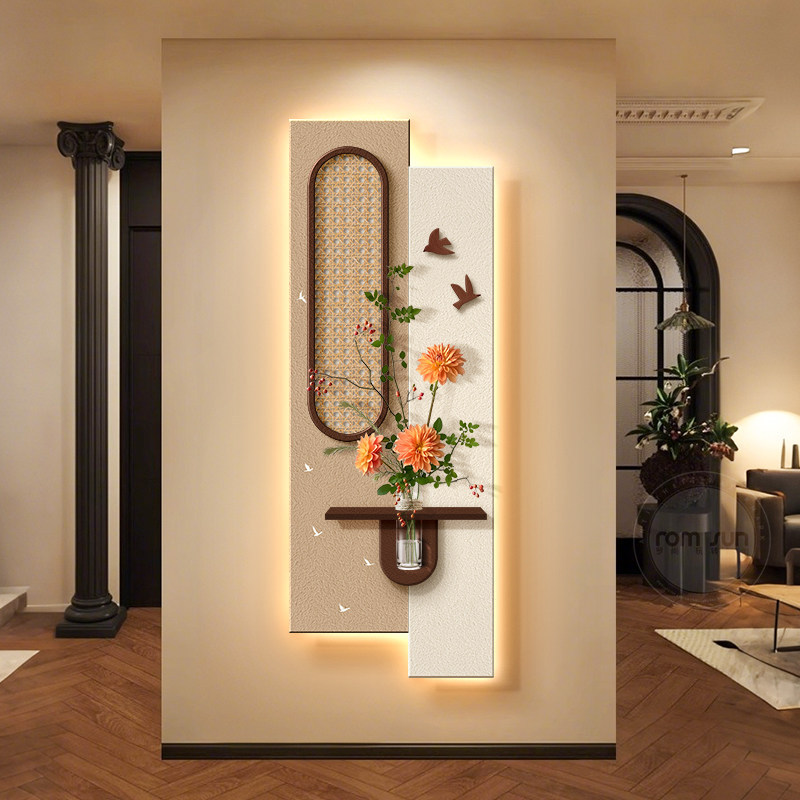 Medieval-Style Light Luxury Hydroponic Green Plant Decorative Painting for Entryway, High-End Living Room Wall Art, Hallway Entrance Wall Sandstone Hanging Painting