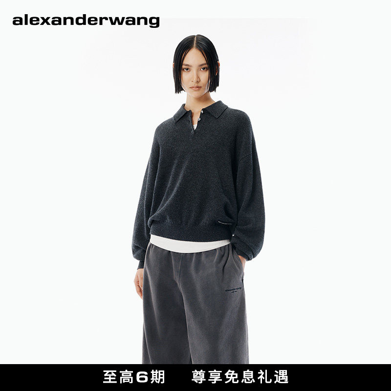 Alexanderwang Alexander Wang Official Men's and Women's Long-Sleeved Polo Knitwear Sweatshirt Top Black