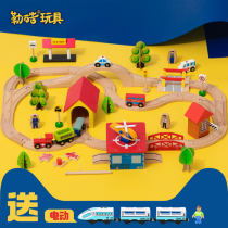 High-speed rail electric train Building blocks assemble wooden tracks Children 2-3-6 years old wooden hands-on toy car boy