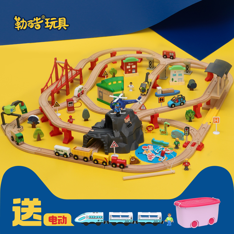 Children electric car trolley wooden building block assembled track toy 2 year old baby toy male train track toy