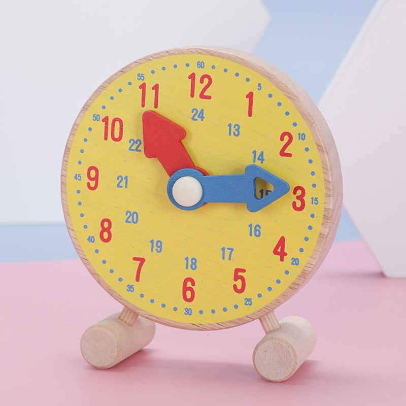 Wooden simulation clock early education infant children's clock trumpet to know time teaching aids digital alarm clock educational toys