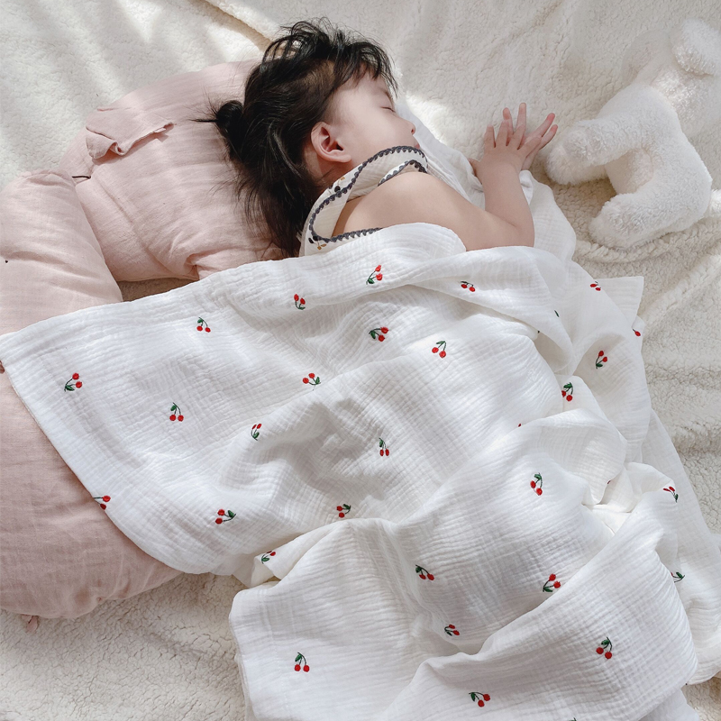 Love baby original cotton wrinkled gauze embroidery small tree baby summer quilt thin cover towel air conditioning blanket towel quilt quilt