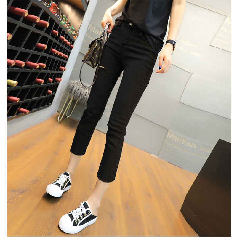 Black outside wearing inner lap pants woman breaking hole High waist summer autumn Han version explicit thin tobacco cylinder wool side small subthin slim straight pair of pants