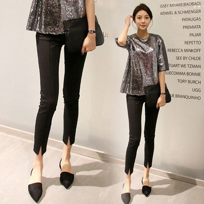 Spring and autumn new black all-match underwear women wear large size fat mm high waist elastic split pencil pants