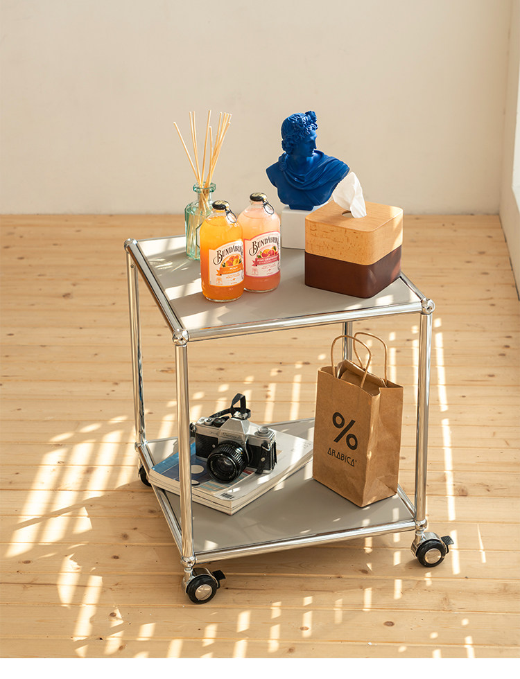 Push-pull dining trolley stainless steel removable storage trolley living room sofa floor side trolley household metal trolley