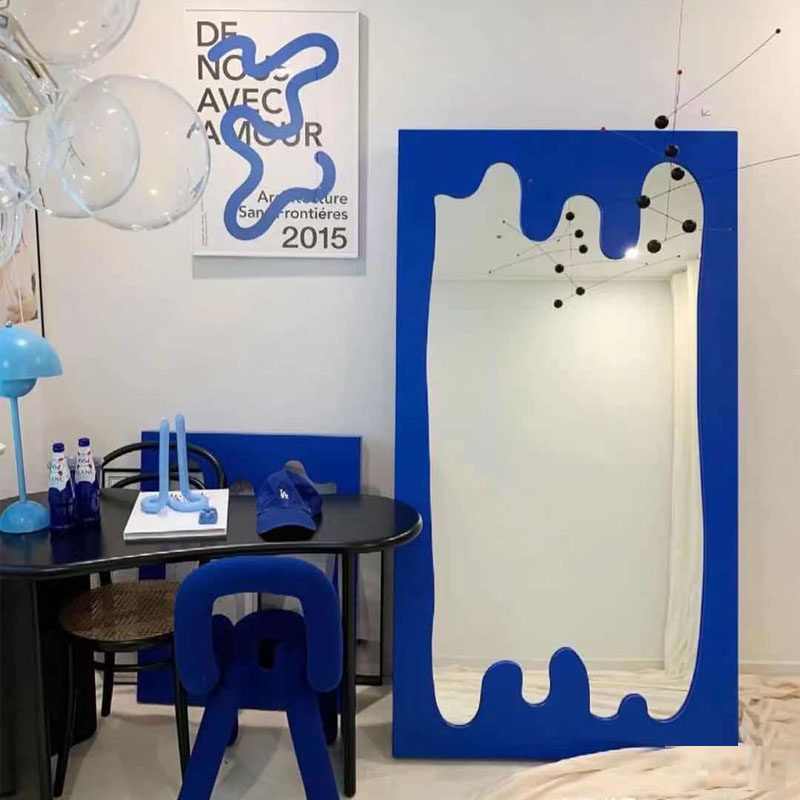 Net red wave full-length mirror simple floor-to-ceiling full-length mirror Nordic in style bedroom full-length mirror modern living room colorful mirror