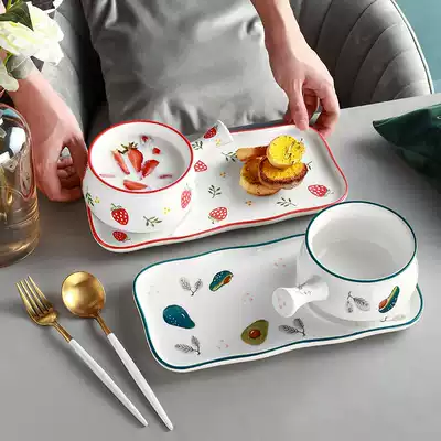 Breakfast tableware creative set Japanese one-person edible dishes combination handle Bowl Bowl chopsticks single dish cereal bowl
