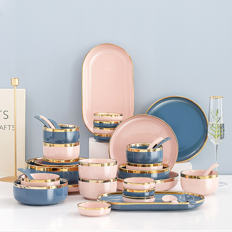 Light Extravagant Dish Suit Home ceramic cutlery lovers bowls disc Creative Joe Bowl Chopsticks Combined Modern Minima