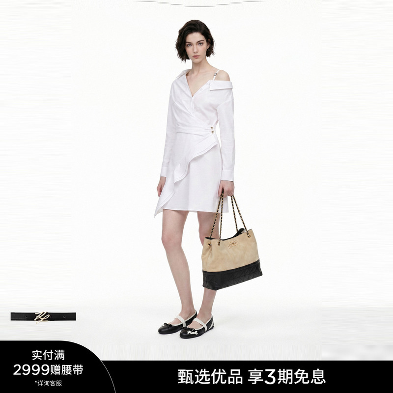 Karl Lagerfeld Karl Lagerfeld Stylish One-Shoulder White Shirt Dress Women's Fashion Loro Piana Karl Lagerfeld Karl Lagerfeld Stylish One-Shoulder White Shirt Dress Women's Fashion Loro Piana