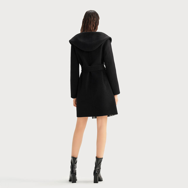 KARLLAGERFELD Karl Lagerfeld ກາງ-ຍາວ KL presbyopic double-sided tweed hooded wool coat ແບບ poncho