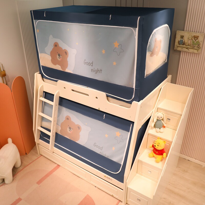 Children's mother bed mosquito net bed curtain integrated upper and lower bunk trapezoid household anti-fall double-layer high and low bed dust-proof shading