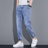 Летние тонкие джинсы, трендовые штаны для отдыха, эластичная талия, свободный прямой крой, коллекция 2021