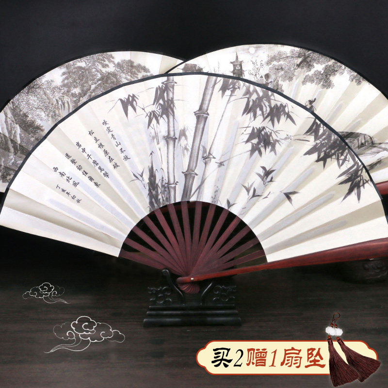 Summer Chinese fan folding ink fan group fan children's Hanfu accessories hand-held fan Qingming Shanghe picture fan