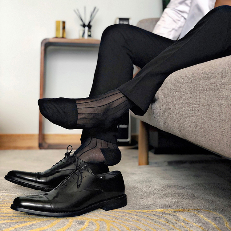 3 Pairs of Men's Japanese-Style Business Nylon Stockings, Long, Thin, Breathable, Gentlemanly, Sexy, Odor-Resistant, Formal Suit Stockings