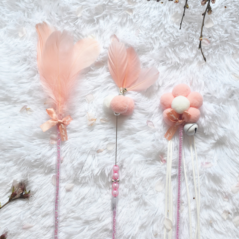 Cherry blossom series flower funny cat stick three-piece set fairy fringed kitten kitten toy artifact cat bell feather stick