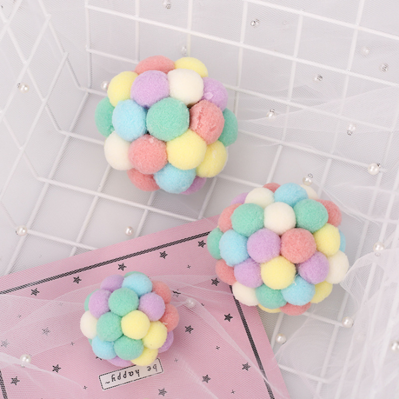 Teasing the cat ball Bell Balls Teasing Cat Toy Rainbow Q Ball Young Cat Macaron Colour Play Plush Kitty Toy Interactive Ball