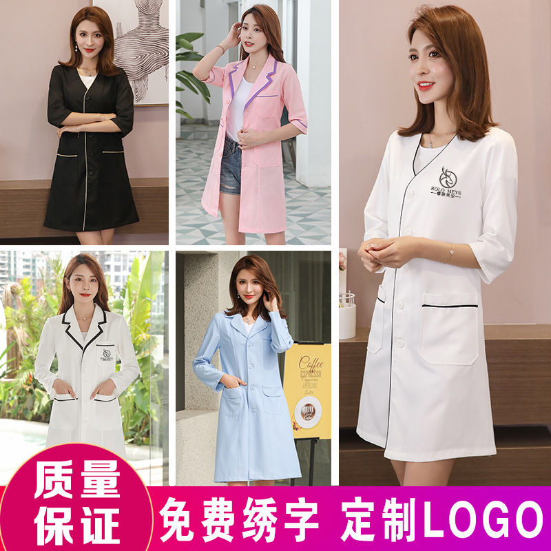 Skin Management Beautician Beauty Salon Workwear Woman Short Sleeve Clothes Autumn Winter Nurse Wear White Coat Mandarin Long Middle Sleeve 
