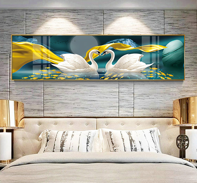Bedroom Bedside Decoration Painting Swan Living Room Sofa Background Wall Hanging Painting Romantic Cozy Modern Minima Light Lavish Fresco
