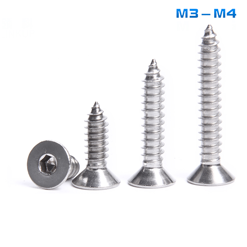 304 stainless steel flat head countersunk inner hexagonal self-tapping screw M3M4M5M6 * 6x8x10x12x14x16x18