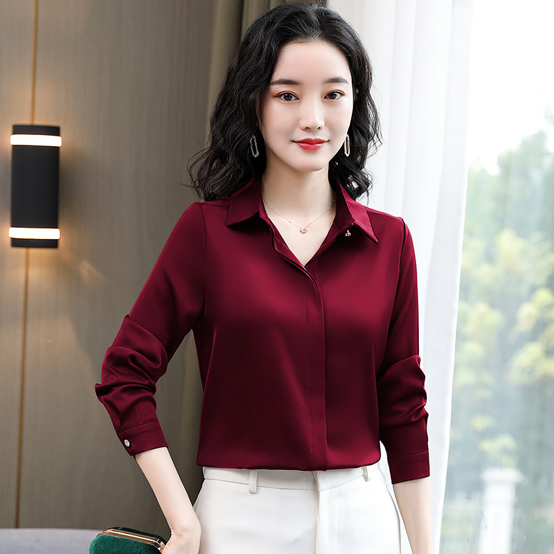 Di Tudun Satin Shirt Woman Long Sleeve 2022 Spring Autumn Clothing High End Workplace Women's Temperament Big Card Satin Top