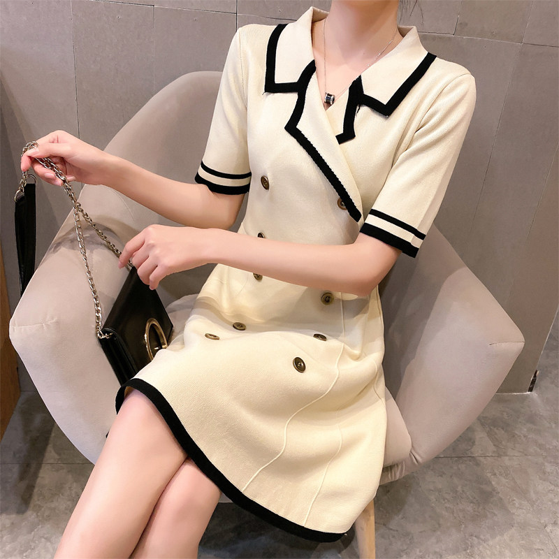 2021 Summer New French Retro Small Fragrance Ice Silk Knitted Dress