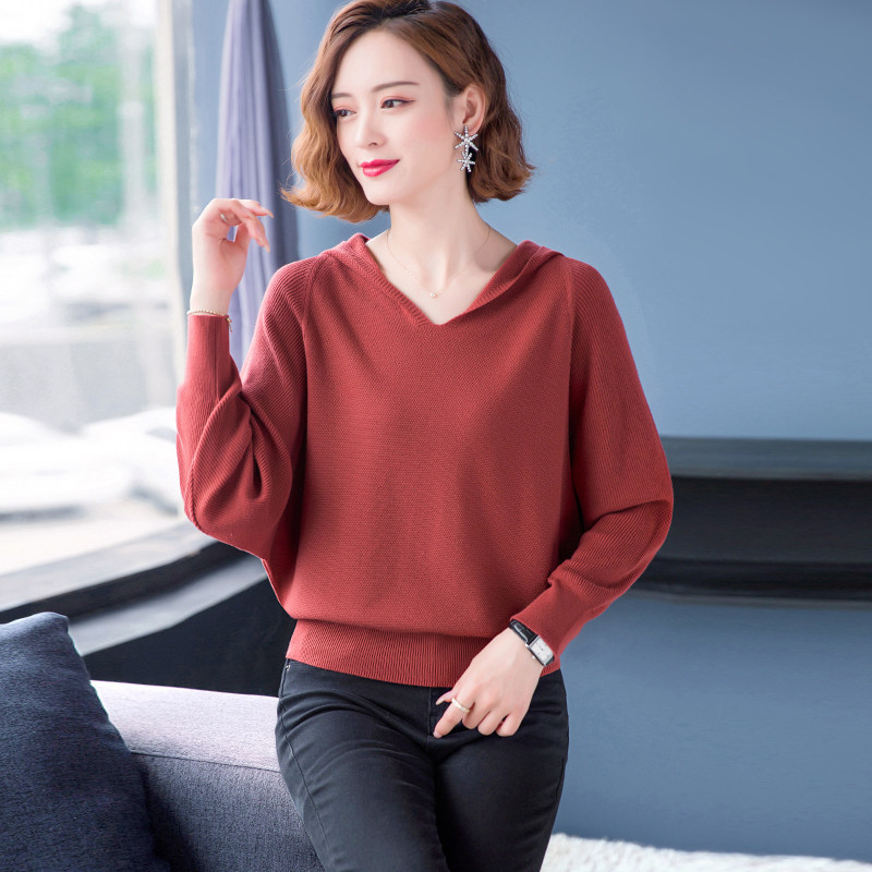 Dittudun Bat Tandem Hat-Knit Cardiovert Autumn Dress 2021 New Lady Sweater Short long sleeve blouse first fall