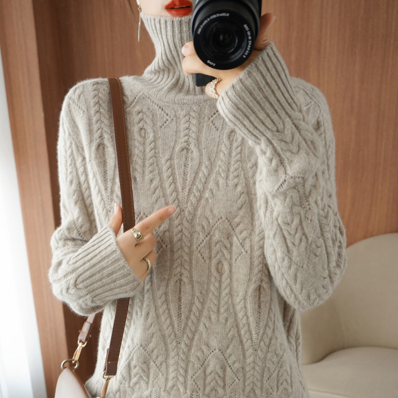 Dittudun 2021 pure mountain goat sweatshirt woman autumn winter new high collar loose numb thicken to beat undercoat foreign pie