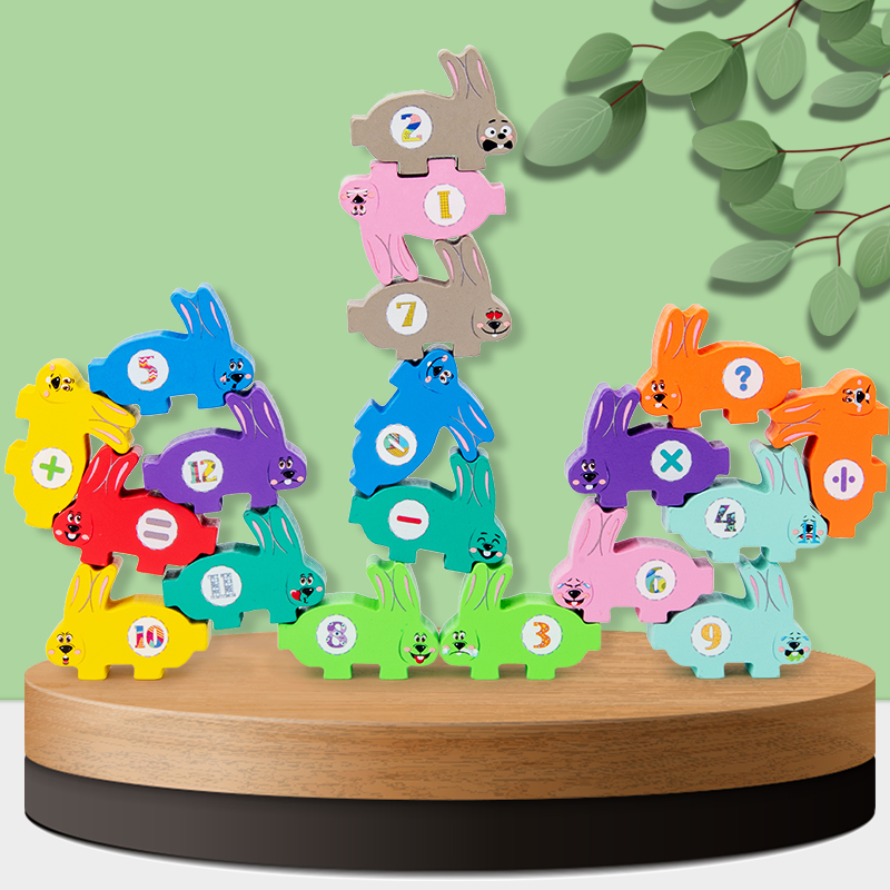 Wood mother children rabbit balance stack high building blocks early education parent-child interaction puzzle stack music boys and girls toys