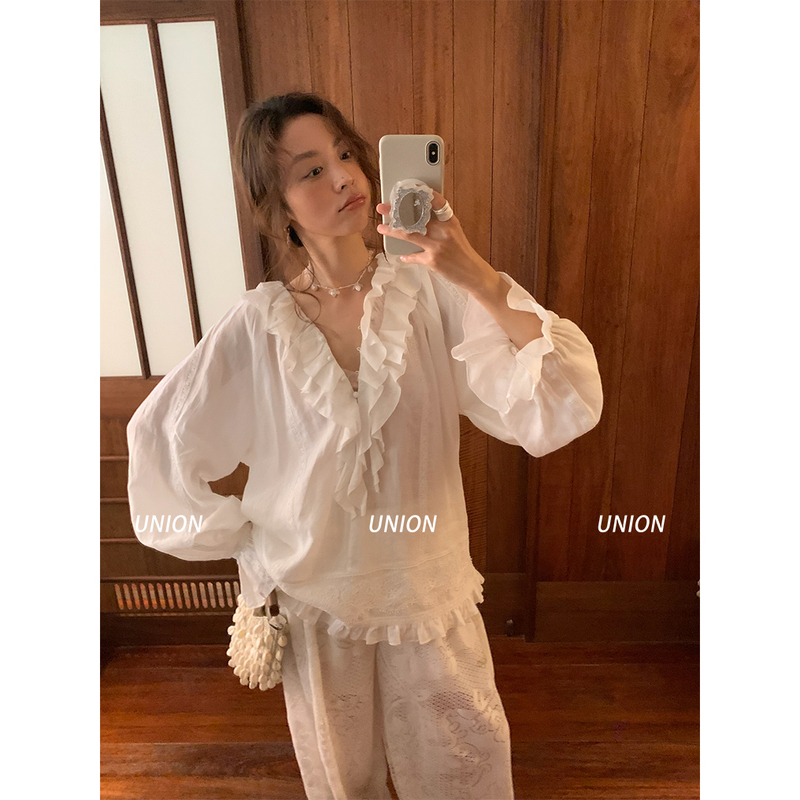 Union Officially Authorized Ice Dust 26 Spring/Summer Ruffled Lace-Trimmed Shirt + Lace-Trimmed Casual Pants Union Officially Authorized Ice Dust 26 Spring/Summer Ruffled Lace-Trimmed Shirt + Lace-Trimmed Casual Pants