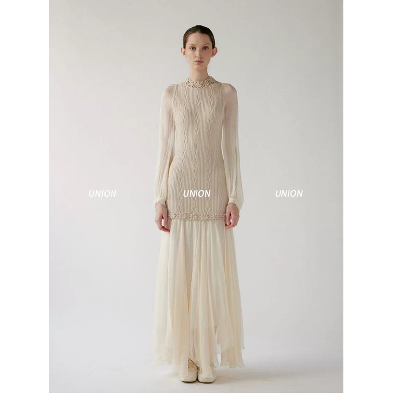 Union Officially Authorized Nonetone 26 Spring/Summer Knitted Patchwork Silk Pleated Patchwork Dress