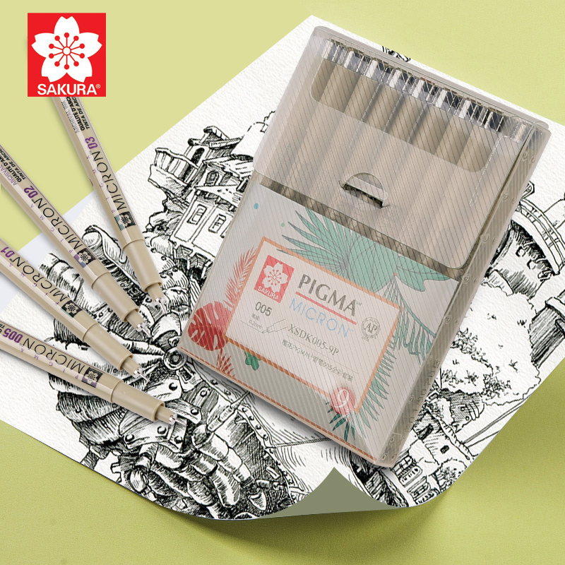 Japan Sakura brand imported cherry blossom syringe pen set set waterproof hook line pen drawing pen design architectural sketcher drawing manga dedicated student anime stroke black color set