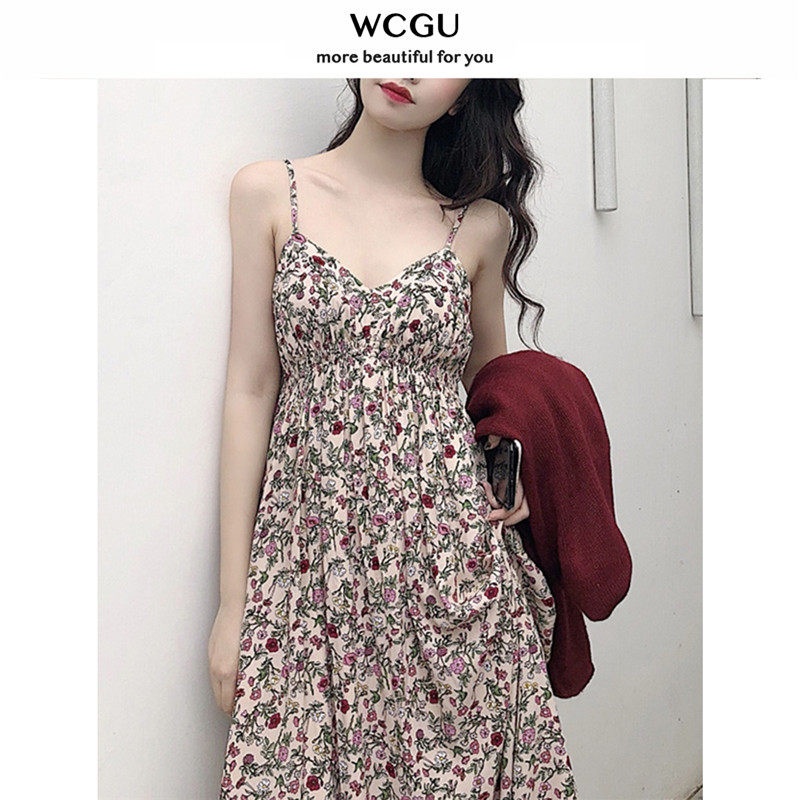 French bellflower vintage suspender floral dress two-piece set of women's inner base first love forest long dress fairy autumn